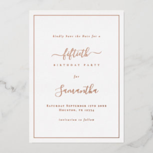 Invitation En Aluminium Faire Script Bordure 50e Anniversaire Enregistrer