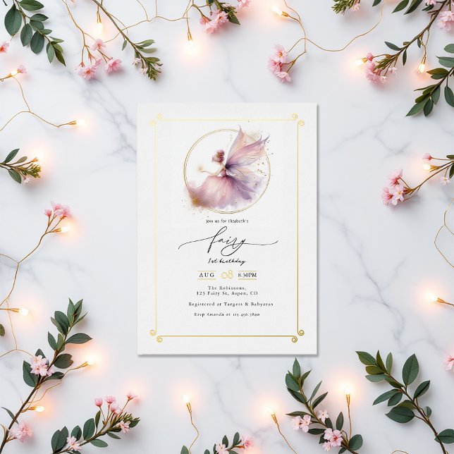 Invitation En Aluminium Fairy Premier 1er anniversaire fête (Fairy First 1st Birthday Party Foil Invitation)