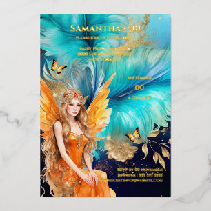 Invitation En Aluminium Fairy princess turquoise orange mythique conte de 