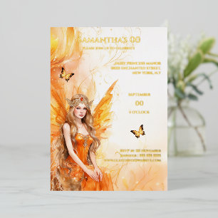 Invitation En Aluminium Fairy princesse or orange mythique conte de fées