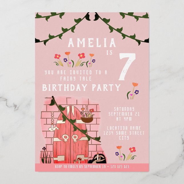 Invitation En Aluminium Fairy Tale Door Girl Anniversaire Party Gold (Recto)