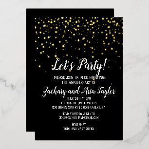 Invitation En Aluminium Faisons la fête Gold Confetti   Noir Anniversaire 