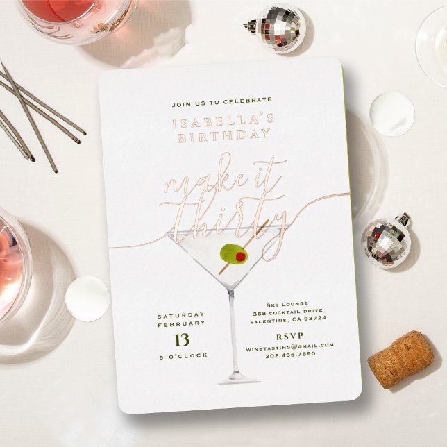 Invitation En Aluminium Faites-le trente Martini Anniversaire Rose Gold (Créateur téléchargé)