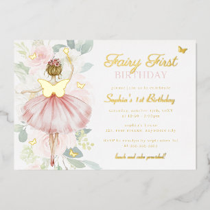 Invitation En Aluminium Fée Papillon d'Or Premier 1er Anniversaire