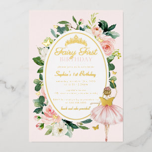 Invitation En Aluminium Fée Rose Premier 1er Anniversaire Or