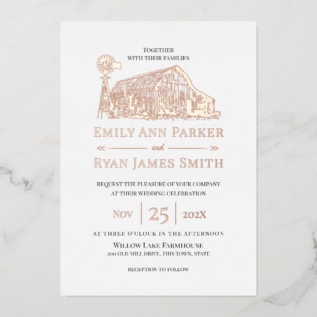 Invitation En Aluminium Ferme Campagne Grange (Recto)