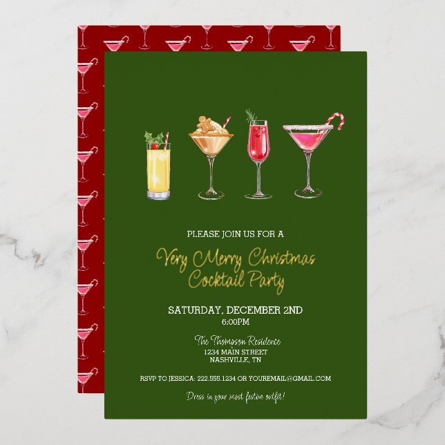 Invitation En Aluminium Festive Fête Cocktail Fête Noël (Recto/Verso)