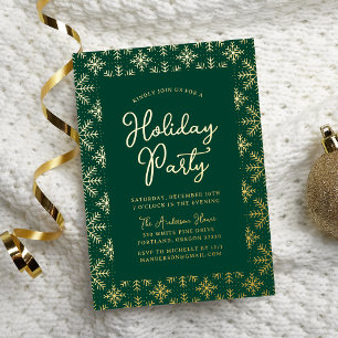 Invitation En Aluminium Festive Green et Gold Snowflakes Fête