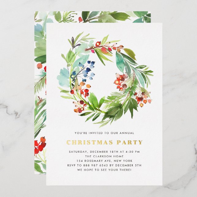 Invitation En Aluminium Festive Juniper et fête de Noël Holly Wreath (Recto/Verso)