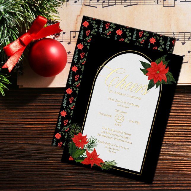 Invitation En Aluminium Festive Poinsettias Pine et fête de Noël Holly (Créateur téléchargé)
