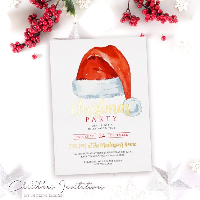 Invitation En Aluminium Festive Red Santa Hat Noël (Créateur téléchargé)