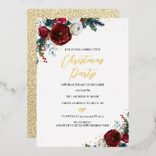 Invitation En Aluminium Fête Aquarelle Rouge Feuillage Christmas Party