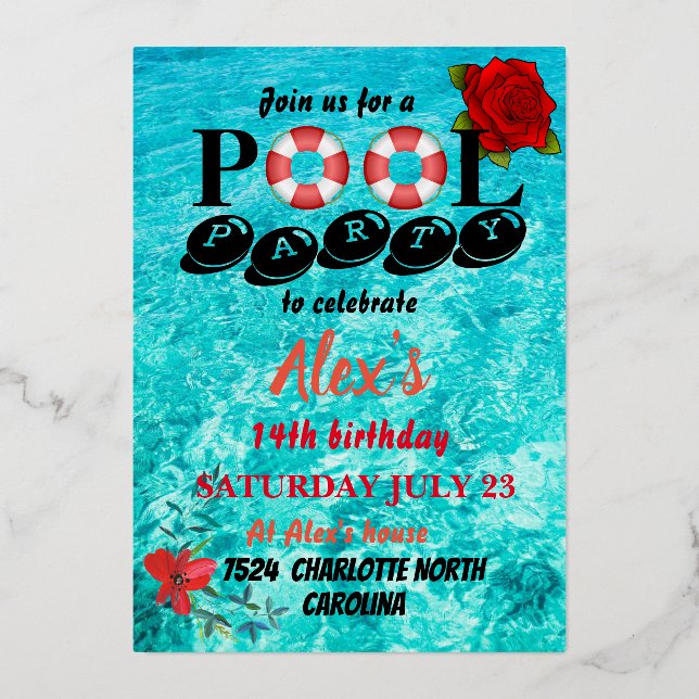 Invitation En Aluminium Fête au Piscine (Recto)