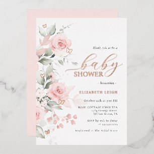 Invitation En Aluminium Fête bébé papillon floral rose gold 