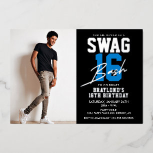 Invitation En Aluminium Fête Blue Swag 16 Ans