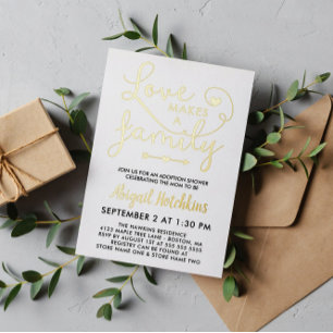 Invitation En Aluminium Fête d'adoption de l'amour en feuille d'or fait un