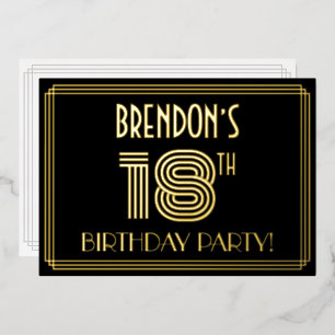 Invitation En Aluminium Fête d'anniversaire 18 ans — Style Art Déco “18” +