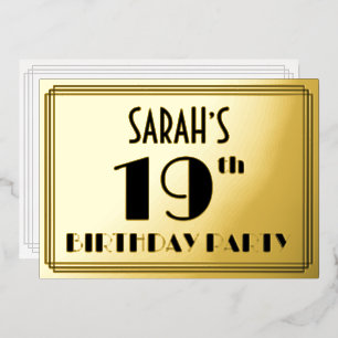 Invitation En Aluminium Fête d'anniversaire 19 ans — Style Art Déco « 19 »