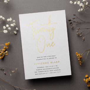 Invitation En Aluminium Fête d'anniversaire 21 ans Golden Script