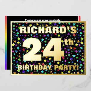 Invitation En Aluminium Fête d'anniversaire 24 ans — motif d'étoiles color