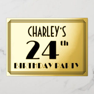 Invitation En Aluminium Fête d'anniversaire 24 ans — Style Art Déco « 24 »