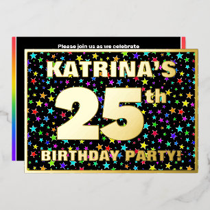 Invitation En Aluminium Fête d'anniversaire 25 ans — motif d'étoiles color
