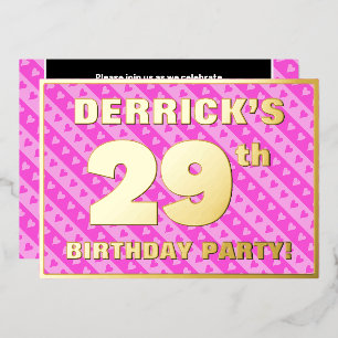 Invitation En Aluminium Fête d'anniversaire 29 ans — Cœurs et rayures rose