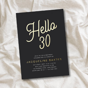 Invitation En Aluminium Fête d'anniversaire 30 30 ans Golden Script Hello
