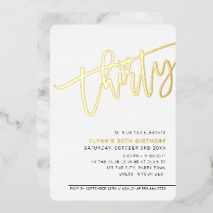 Invitation En Aluminium FÊTE D'ANNIVERSAIRE 30 ans élégant or SCRIPT MODER
