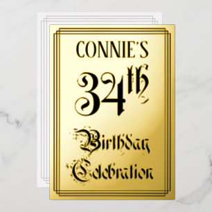 Invitation En Aluminium Fête d'anniversaire 34 ans — Écriture élégante + n