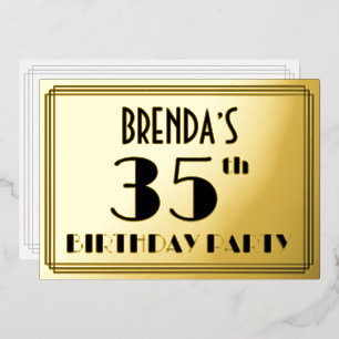 Invitation En Aluminium Fête d'anniversaire 35 ans — Style Art Déco “35” +
