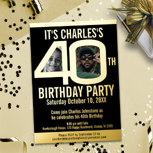 Invitation En Aluminium Fête d'anniversaire 40 ans 2 photo simple feuille