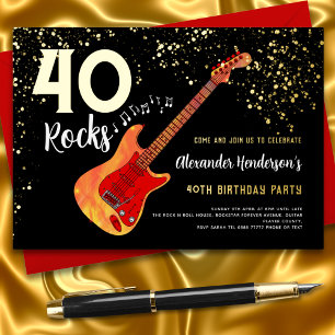 Invitation En Aluminium Fête d'anniversaire 40 ans Rock and Roll Paillette