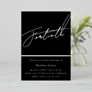 Invitation En Aluminium Fête d'anniversaire 40 ans Silver Script argent