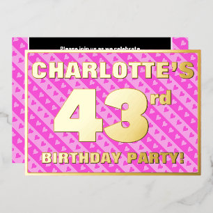 Invitation En Aluminium Fête d'anniversaire 43 ans — Cœurs et rayures rose