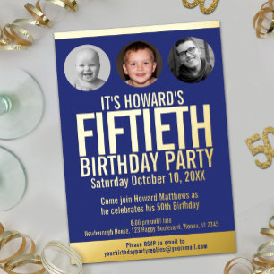 Invitation En Aluminium Fête d'anniversaire 50 ans cercles photo aluminium