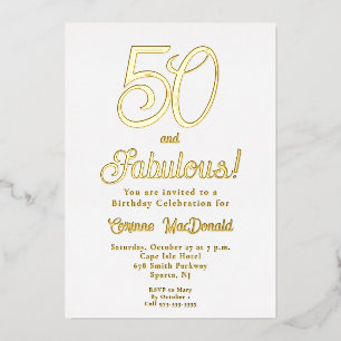 Invitation En Aluminium Fête d'anniversaire 50 ans Fifty and Fabulous avec