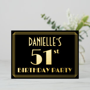 Invitation En Aluminium Fête d'anniversaire 51 ans : Style Art Déco “51”,