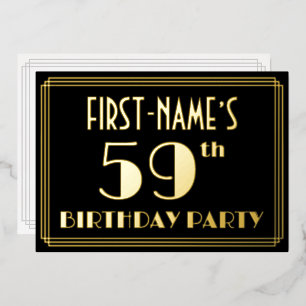 Invitation En Aluminium Fête d'anniversaire 59 ans : Style Art Déco “59”,