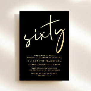 Invitation En Aluminium Fête d'anniversaire 60 ans Chic Script Or