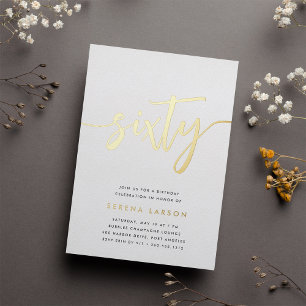 Invitation En Aluminium Fête d'anniversaire 60 ans Golden Script