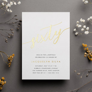 Invitation En Aluminium Fête d'anniversaire 60 ans Golden Script