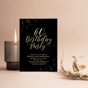 Invitation En Aluminium Fête d'anniversaire 60 ans Noir & Or Moderne
