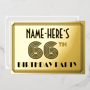 Invitation En Aluminium Fête d'anniversaire 66 ans — Style Art déco « 66 »