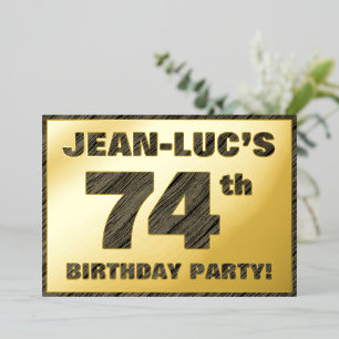 Invitation En Aluminium Fête d'anniversaire 74 ans — Texte à grain de bois