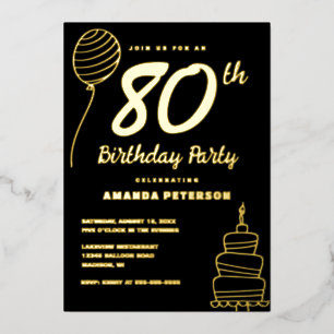 Invitation En Aluminium Fête d'anniversaire 80 ans Black Gold Or Réel