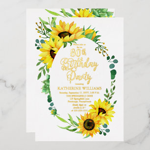 Invitation En Aluminium Fête d'anniversaire 80 ans Tournesol Fleurs d'eu