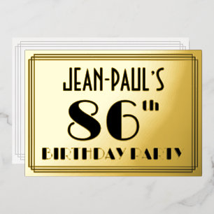 Invitation En Aluminium Fête d'anniversaire 86 ans — Look Art Déco “86” +