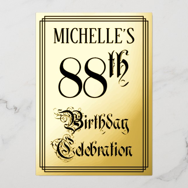 Invitation En Aluminium Fête d'anniversaire 88 ans — Écriture élégante + n (Recto)