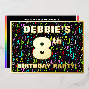 Invitation En Aluminium Fête d'anniversaire 8 ans — Symboles musicaux colo